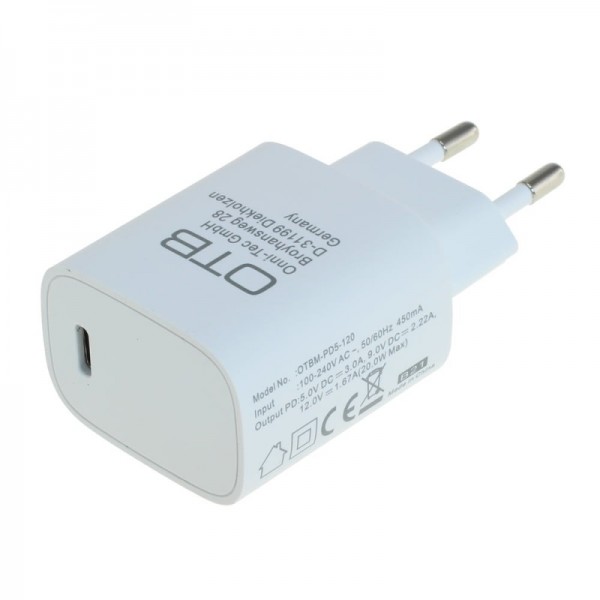 Laddare USB-C med USB Power Delivery USB-PD - 20W vit